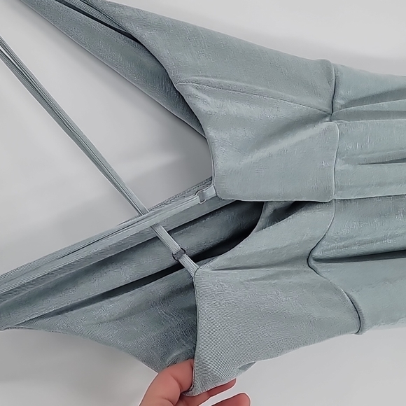 Lulu's Dreamy Date Sage Blue Surplice Midi Dress - Picture 8 of 12